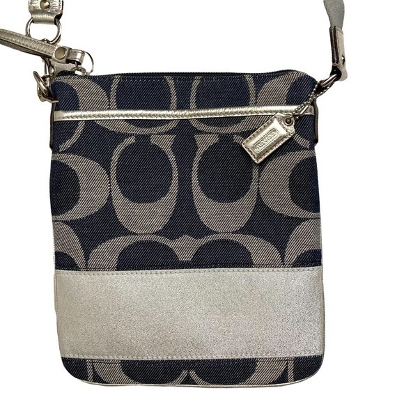 Coach Denim Silver Signature C Swingpack Crossbody Bag